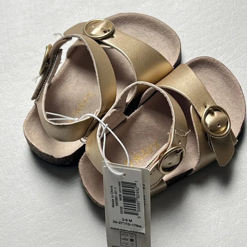 Old Navy Faux Leather Baby GOLD Double Strap Buckle Sandals Sz 3-6M